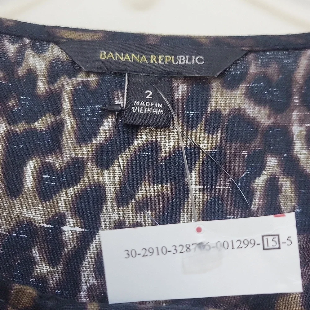 Banana Republic Black Brown Linen Blend Leopard Print Pocket Tie Waist Jumpsuit
